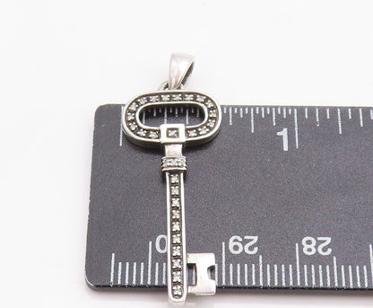 925 Sterling Silver Vintage Pendant Solid Cutout Diamonds Inlay Key  PT23704