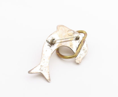 MEXICO 925 Sterling Silver  Vintage Leaping Dolphin 2 Tone Brooch Pin  BP6502