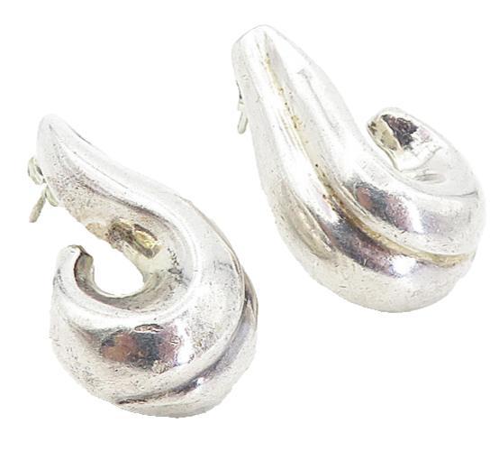 MEXICO 925 Sterling Silver  Vintage Shiny Domed Swirl Drop Earrings  EG4024