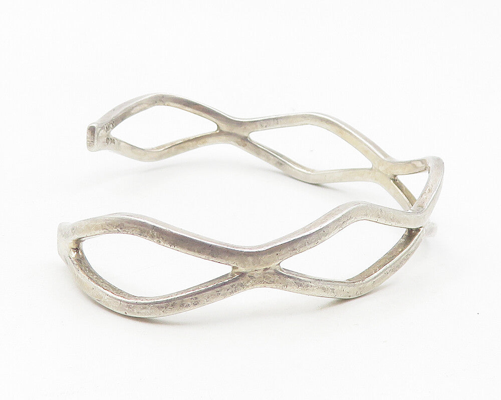 MEXICO 925 Sterling Silver  Vintage Open Diamond Shape Cuff Bracelet  BT4632