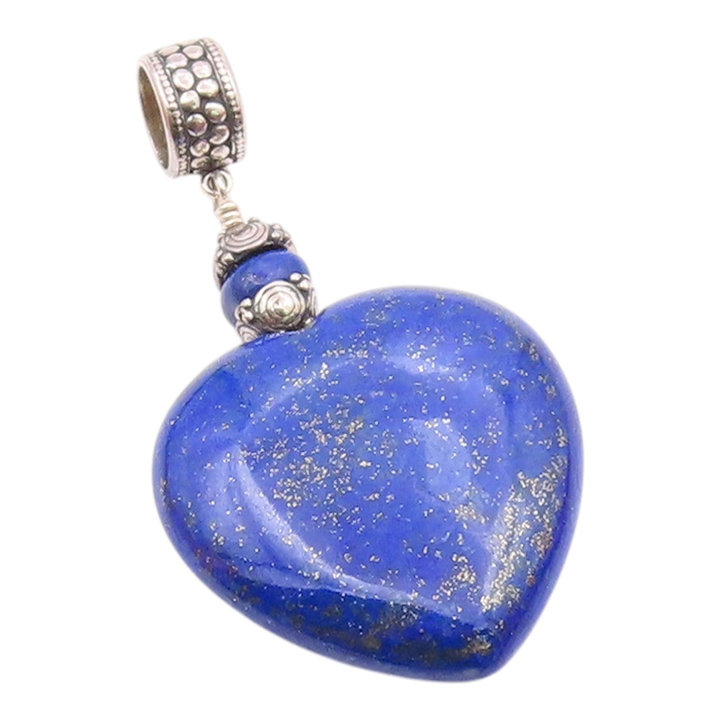 925 Sterling Silver  Vintage Lapis Lazuli Love Heart Smooth Pendant  PT19186