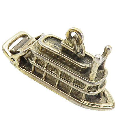 925 Sterling Silver  Vintage Petite Hollow Ferry Boat Drop Pendant  PT6428