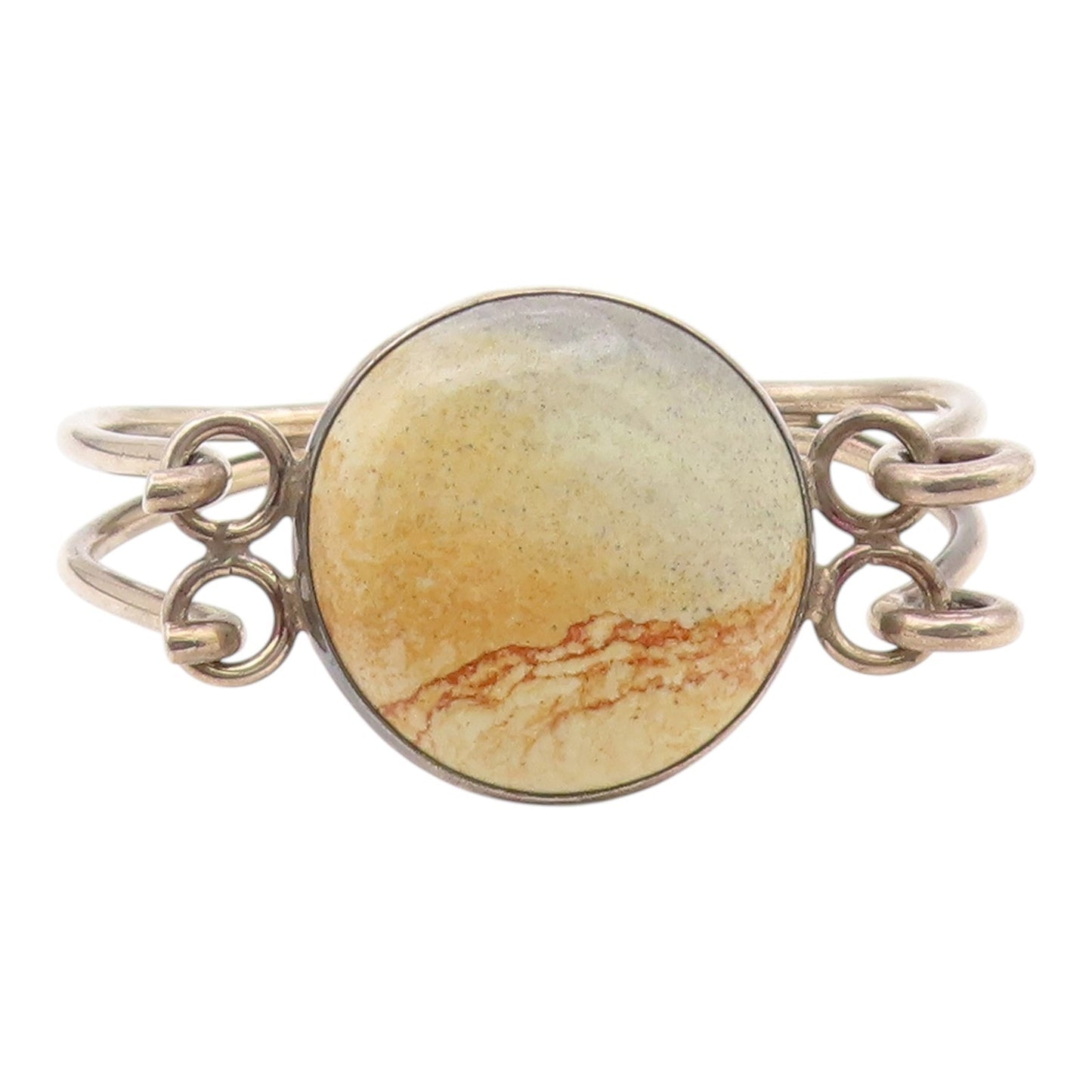 DESIGNER 925 Silver  Vintage Cabochon Cut Jasper Hook Bangle Bracelet  BT9052