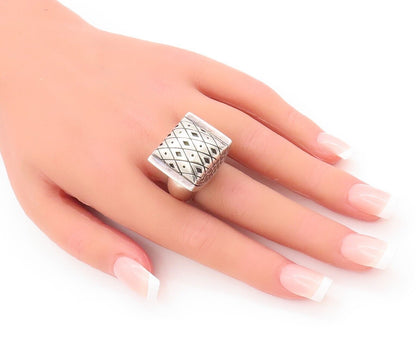 925 Sterling Silver Vintage Ring Designer Puffed Dented Etched  Sz 7  RG28442