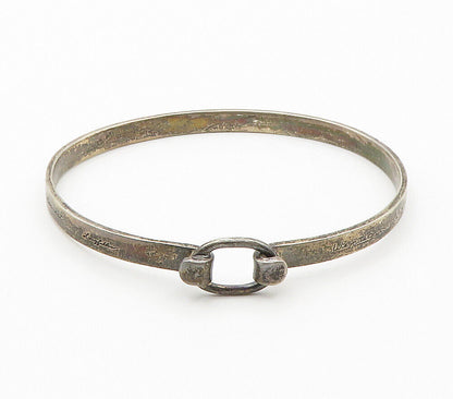 925 Sterling Silver  Vintage Etched Quote Hook Bangle Bracelet  BT6043