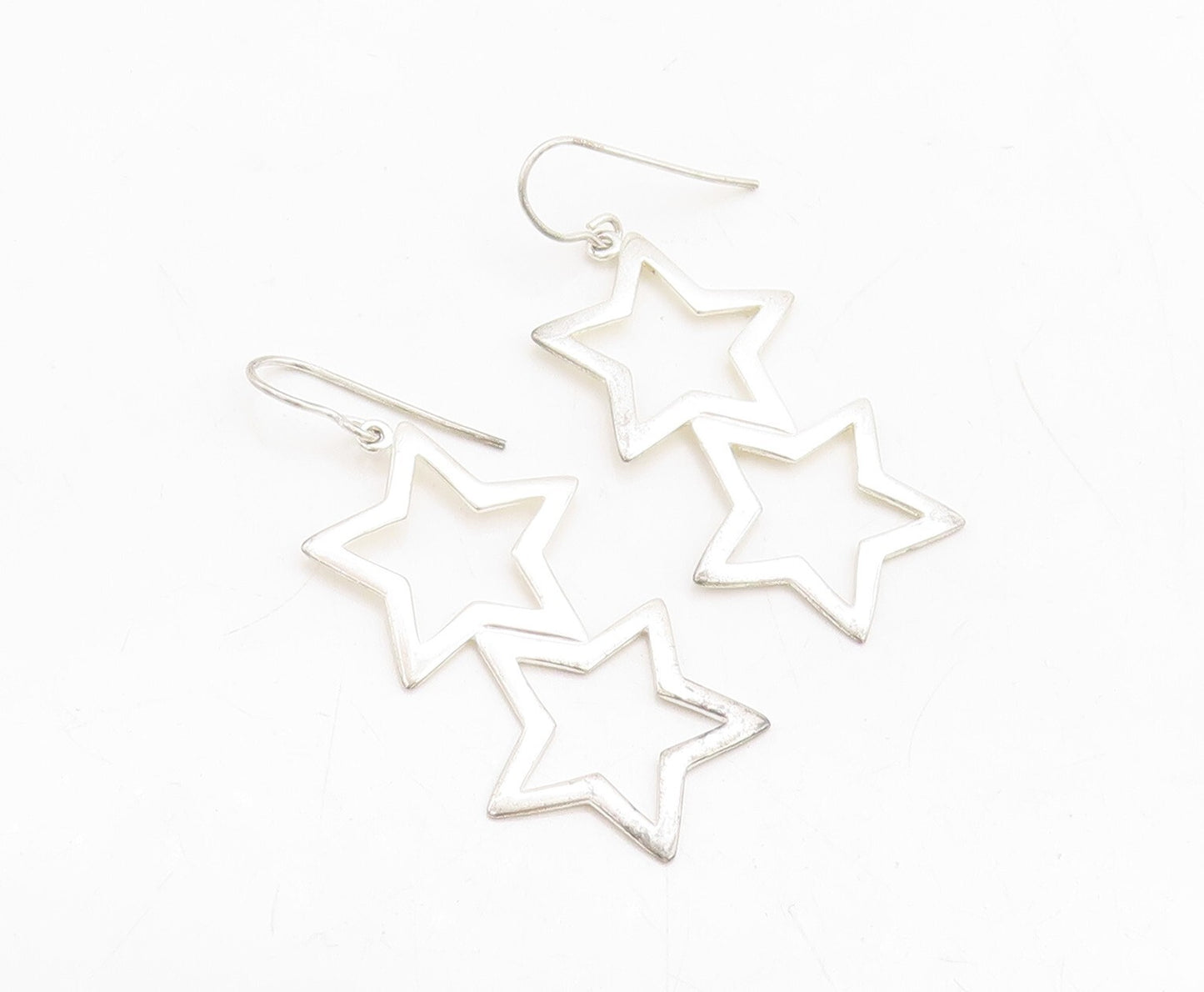 925 Sterling Silver Vintage Earrings Dangling Drop Cutout Stars  EG13306