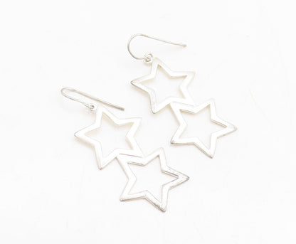 925 Sterling Silver Vintage Earrings Dangling Drop Cutout Stars  EG13306