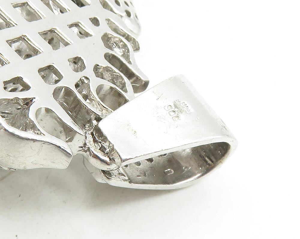 925 Sterling Silver  Sparkling Cubic Zirconia Skull & Bones Pendant  PT7916