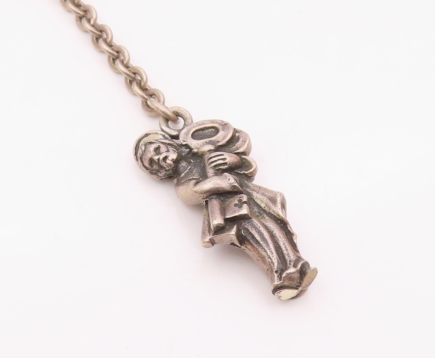 925 Sterling Silver Vintage Sculpted Saint Peter Holding Keys Keychain TR3394