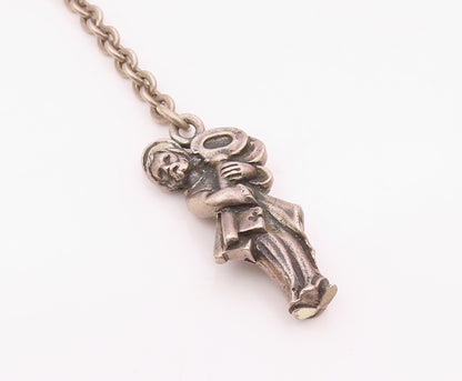 925 Sterling Silver Vintage Sculpted Saint Peter Holding Keys Keychain TR3394