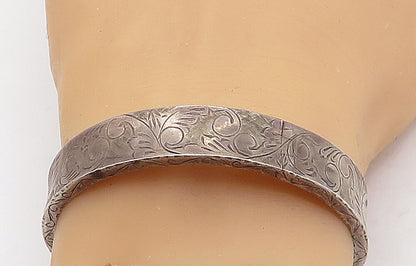 SIAM 925 Silver  Vintage Swirl Floral Vine Etched Bangle Bracelet  BT1504