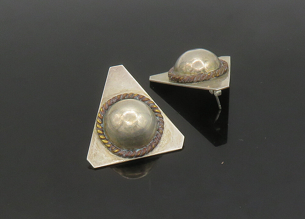 MEXICO 925 Sterling Silver  Vintage Two Tone Twist Dome Drop Earrings  EG11420