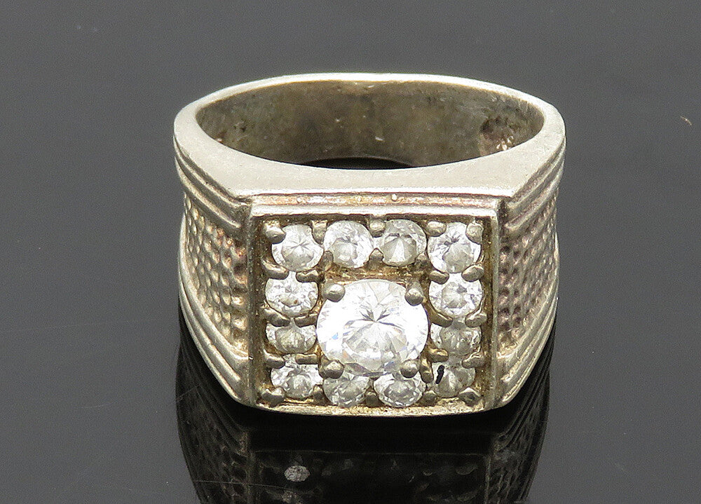 925 Sterling Silver  Vintage Cubic Zirconia Square Band Ring Sz 9.5  RG20849