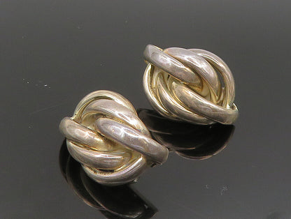TURE 925 Silver & 14K GOLD  Vintage Shiny Rope Knot Stud Earrings  EG11609
