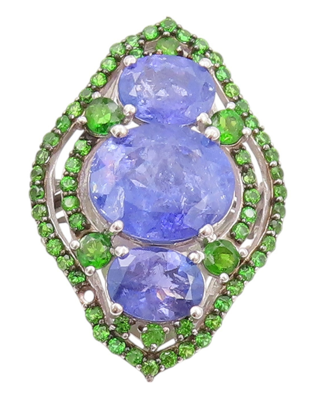 925 Sterling Silver Vintage Ring Tanzanite Halo Peridot Border  Sz 8.5  RG32521