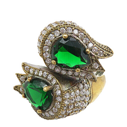 925 Sterling Silver  Vintage Cubic Zirconia & Topaz Bypass Ring Sz 8  RG8831