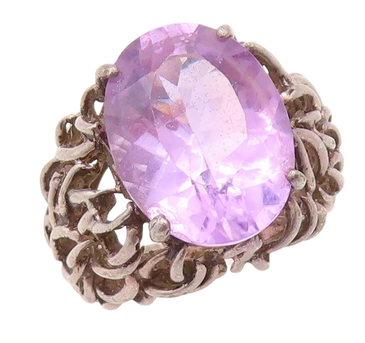 925 Sterling Silver Vintage Ring Dark Tone Brutalist Woven Amethyst Sz 5 RG31425