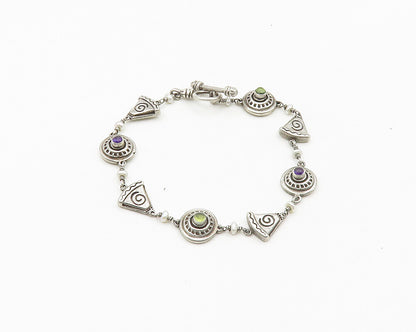 MWD 925 Silver  Vintage Peridot Amethyst & Petite Pearls Chain Bracelet BT7106