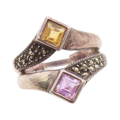 925 Sterling Silver Vintage Ring JUDITH JACK Amethyst & Citrine  Sz 6  RG33417