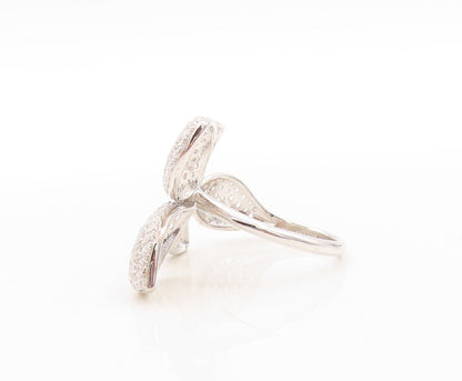 925 Sterling Silver Vintage Ring Modernist CZ Inlay Flower Cutout Sz 10  RG31439