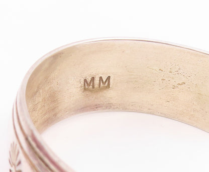 925 Sterling Silver Vintage Bracelet NAVAJO Etched Sun & Love Heart Cuff BT11448
