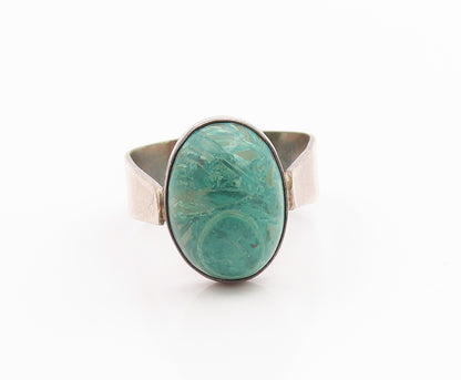 925 Sterling Silver Vintage Ring ISRAEL Cabochon Eilat Stone Band Sz 7.5 RG35539