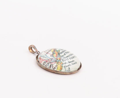 925 Sterling Silver Vintage Pendant Minimalist Round Map  PT23363