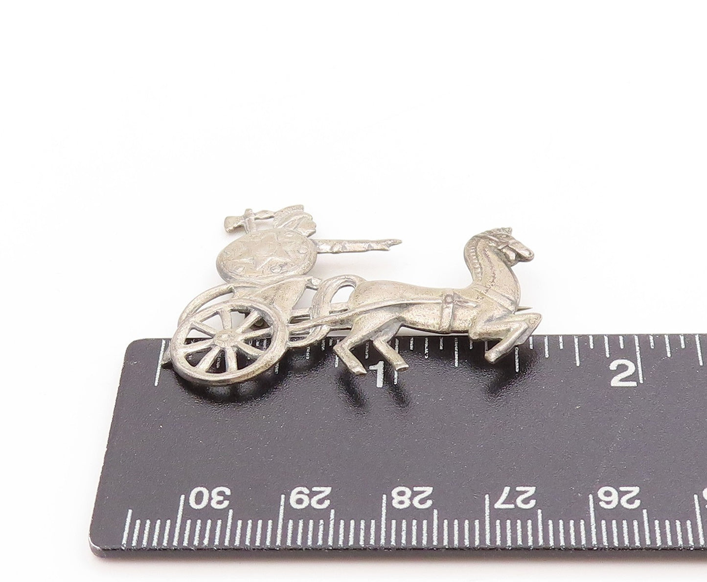 925 Sterling Silver Vintage Brooch Classic Roman Charioteer & Horse Pin  BP11931