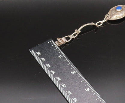 925 Silver  Vintage Etched Lines Lapis Lazuli Dome Chain Bracelet  BT9765