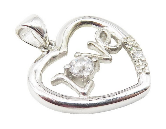 925 Sterling Silver  Sparkling Cubic Zirconia Open Love Heart Pendant  PT8301