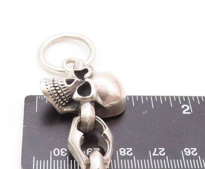 925 Sterling Silver Vintage Bracelet Heavy Carved Skulls Biker Design  BT11124
