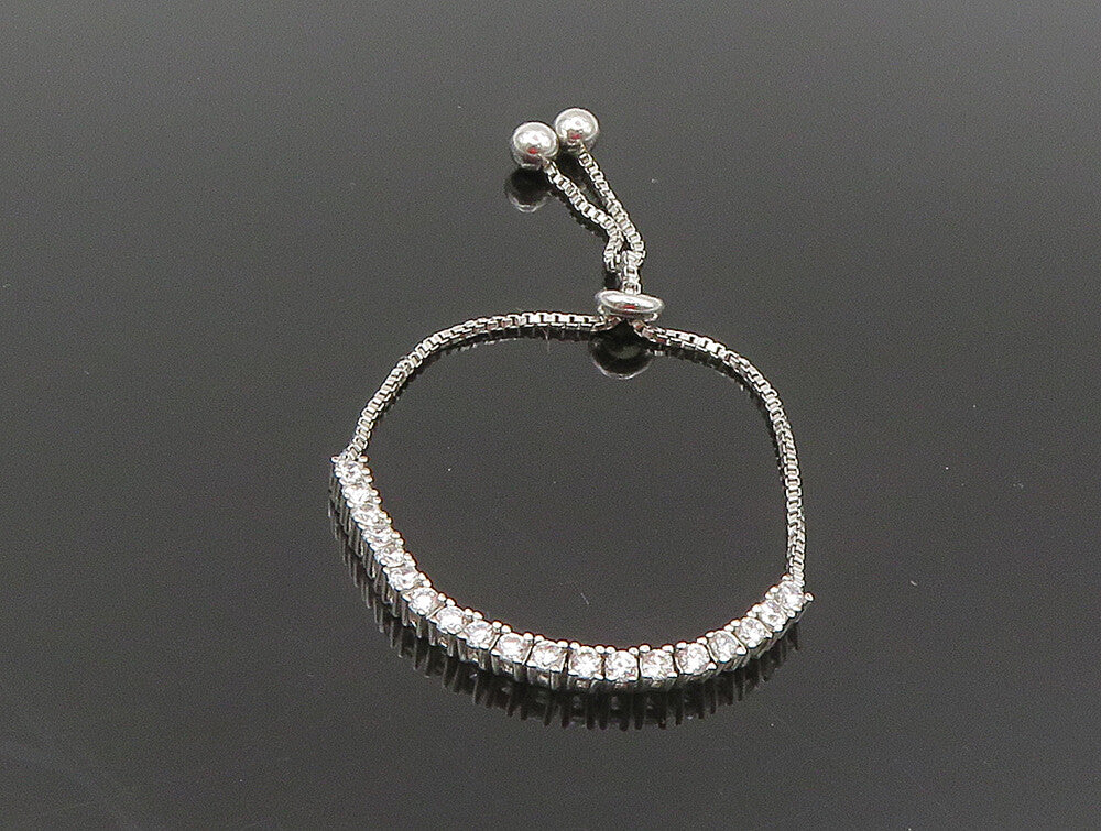 925 Silver  White Cubic Zirconia Adjustable Child Box Chain Bracelet  BT1002