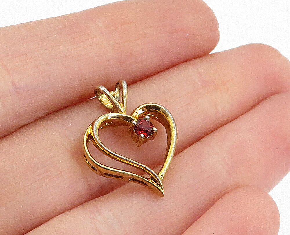 ROSS SIMON 925 Silver  Red Topaz Gold Plated Open Love Heart Pendant  PT3397
