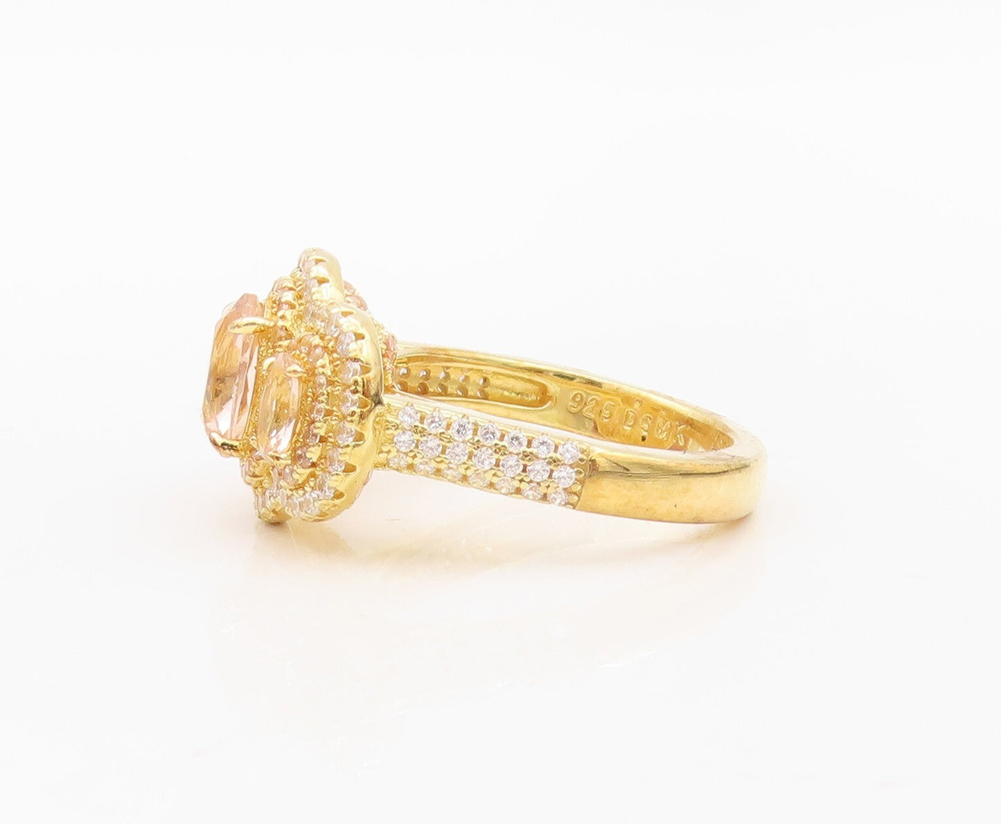 925 Sterling Silver Vintage Ring Gold Plated Designer 2 Tone CZ  Sz 7  RG30163