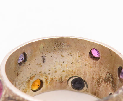 925 Sterling Silver Vintage Ring Multi Gemstone Swirly Scroll Band Sz 7 RG35728