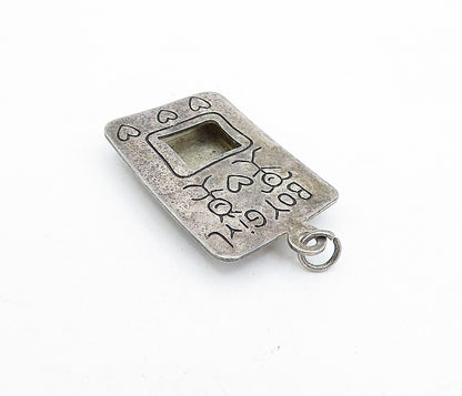 925 Sterling Silver  Vintage Dark Tone Boy Girl Picture Frame Pendant  PT3482