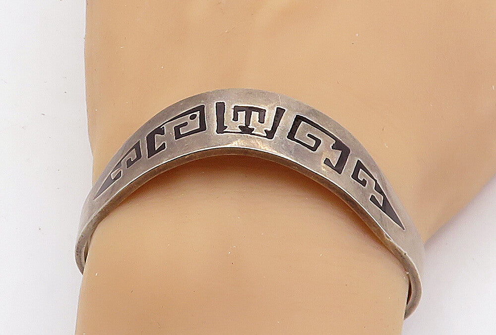 MEXICO 925 Sterling Silver  Vintage Enamel Patterned Cuff Bracelet  BT2013