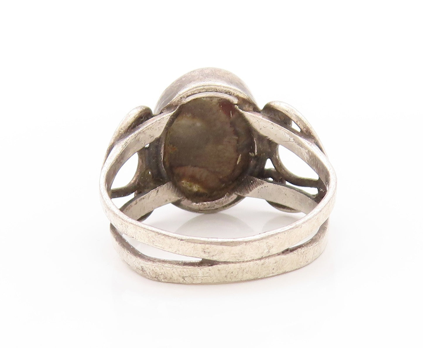 925 Sterling Silver Vintage Ring Oval Gemstone Swirly Cutout Band Sz 8.5 RG32950
