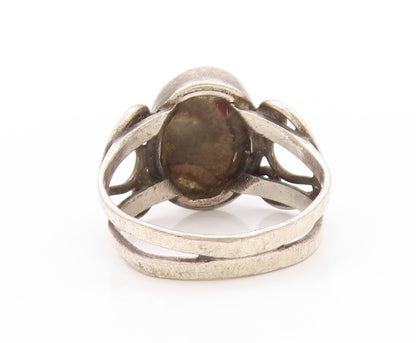925 Sterling Silver Vintage Ring Oval Gemstone Swirly Cutout Band Sz 8.5 RG32950