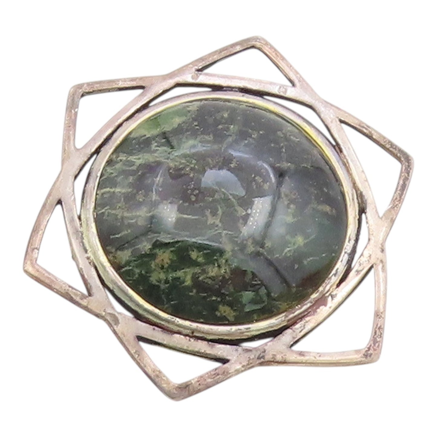 ENGLAND 925 Sterling Silver  Vintage Cabochon Green Stone Brooch Pin  BP9319
