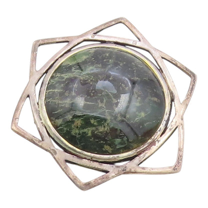 ENGLAND 925 Sterling Silver  Vintage Cabochon Green Stone Brooch Pin  BP9319