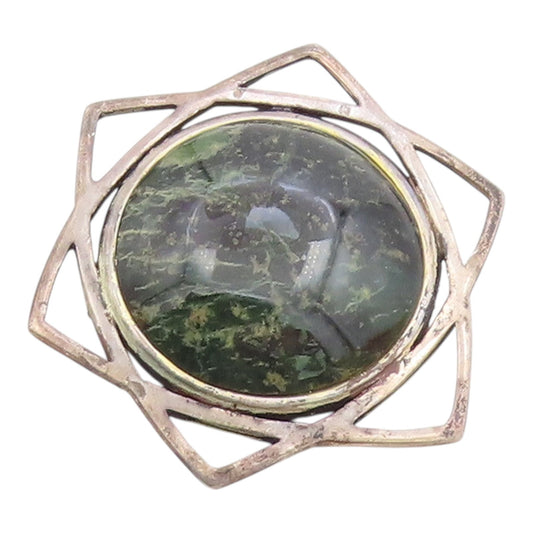 ENGLAND 925 Sterling Silver  Vintage Cabochon Green Stone Brooch Pin  BP9319