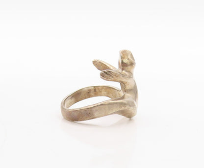 925 Sterling Silver Vintage Ring Cutout Jumping Frog  Sz 7  RG31687