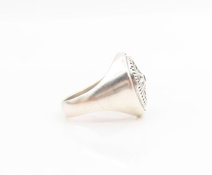 925 Sterling Silver Vintage Ring Carved Nautical Compass Signet  Sz 9.5  RG34415