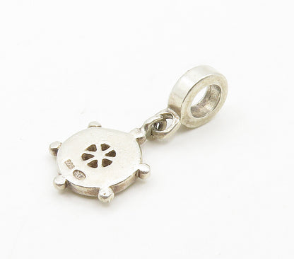 925 Sterling Silver  Vintage White Topaz Petite Ship's Wheel Pendant  PT12284