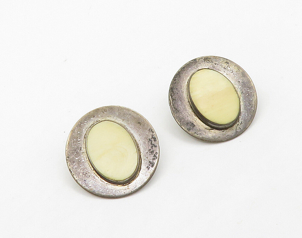 925 Sterling Silver  Vintage Unknown Stone Round Button Drop Earrings  EG8280