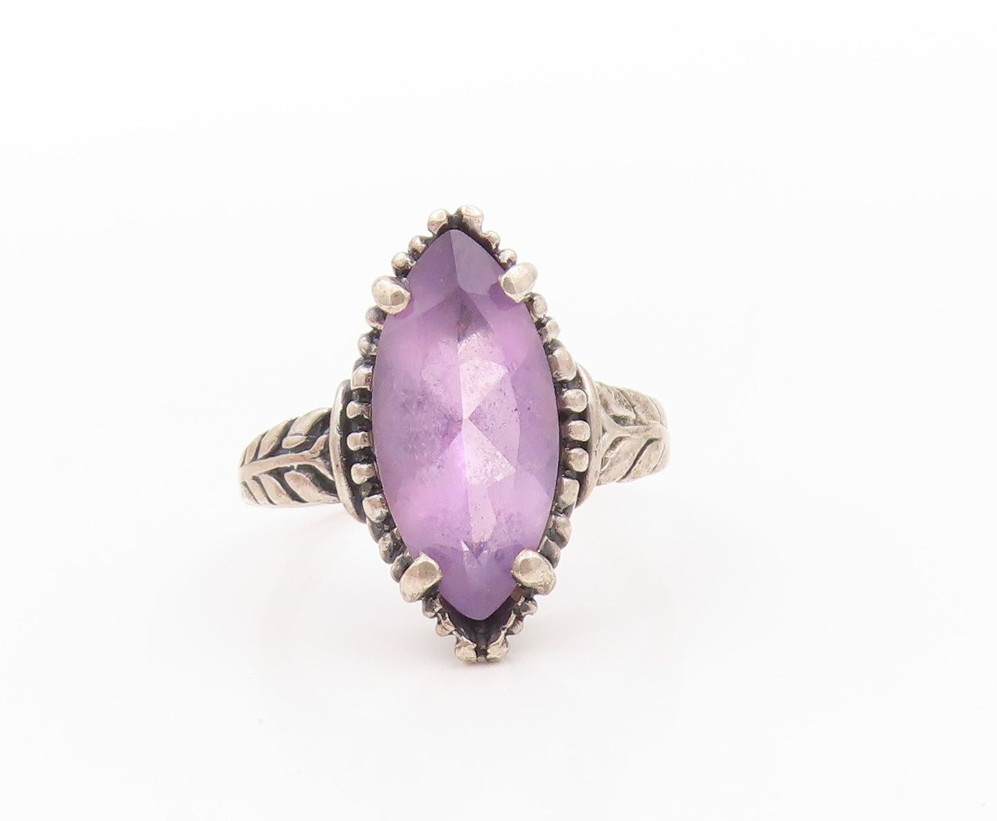 925 Sterling Silver Vintage Ring KABANA Marquise Cut Amethyst  Sz 5  RG32412