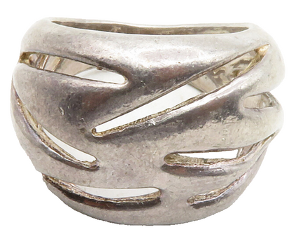 ISRAEL 925 Sterling Silver  Vintage Dark Tone Cutout Band Ring Sz 9.5  RG12875
