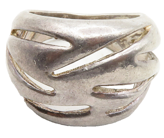ISRAEL 925 Sterling Silver  Vintage Dark Tone Cutout Band Ring Sz 9.5  RG12875