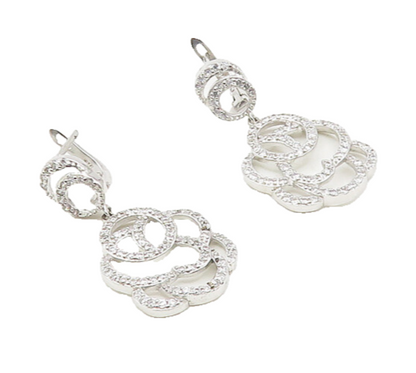 925 Sterling Silver  Shiny Cubic Zirconia Open Design Dangle Earrings  EG9036